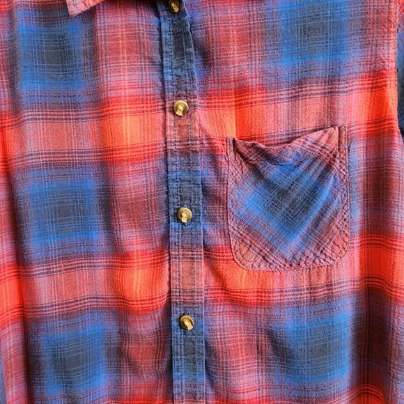 American Eagle Vintage Boyfriend Plaid Top PS Button Shirt Blue Red Flannel - Picture 8 of 16